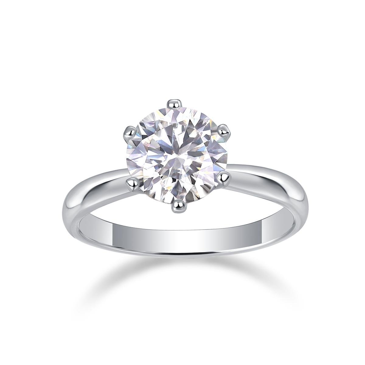Fifty8 2ct Round Moissanite Solitaire Ring, 925 Sterling Silver, 8mm 6-Prong Setting