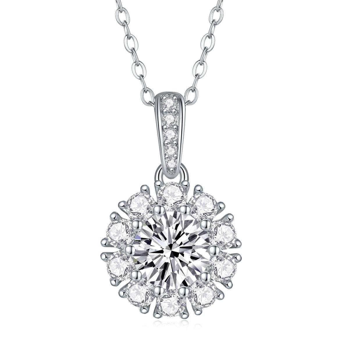 Fifty8 1ct Moissanite Pendant Necklace, 925 Sterling Silver, Cubic Zirconia Halo