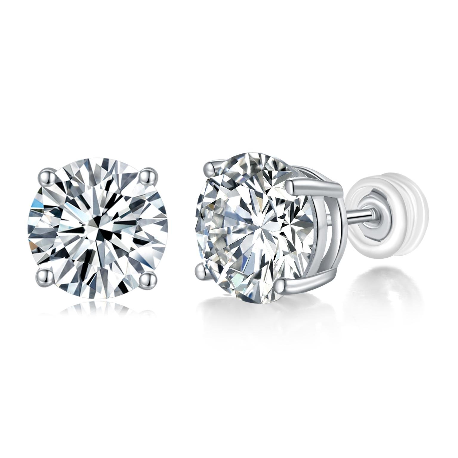 Fifty8 round moissanite stud earrings in a sterling silver prong setting