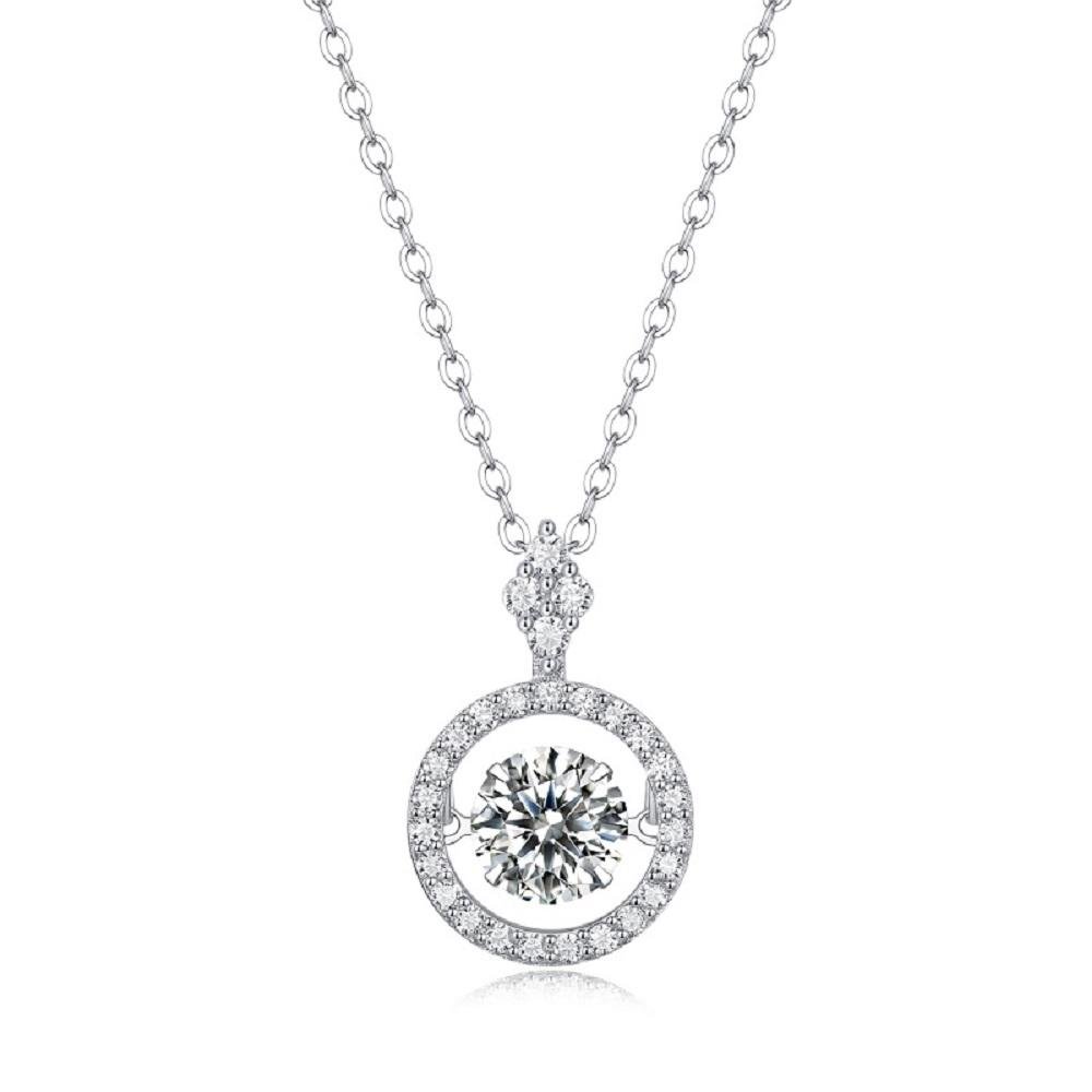 Fifty8 1ct DEW Moissanite Halo Pendant Necklace, 925 Sterling Silver, Touch