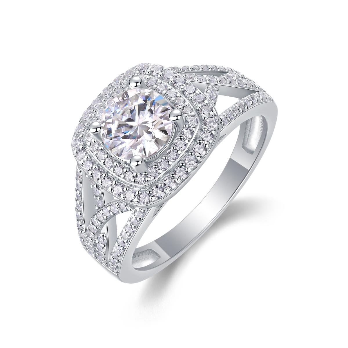 Fifty8 1ct DEW Moissanite Halo Ring, 925 Sterling Silver, CZ Accents, Supreme Charm