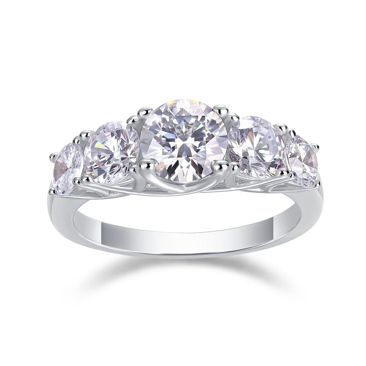 Fifty8 1ct DEW Round Moissanite Ring, 925 Sterling Silver, CZ Accents, Deep Affection