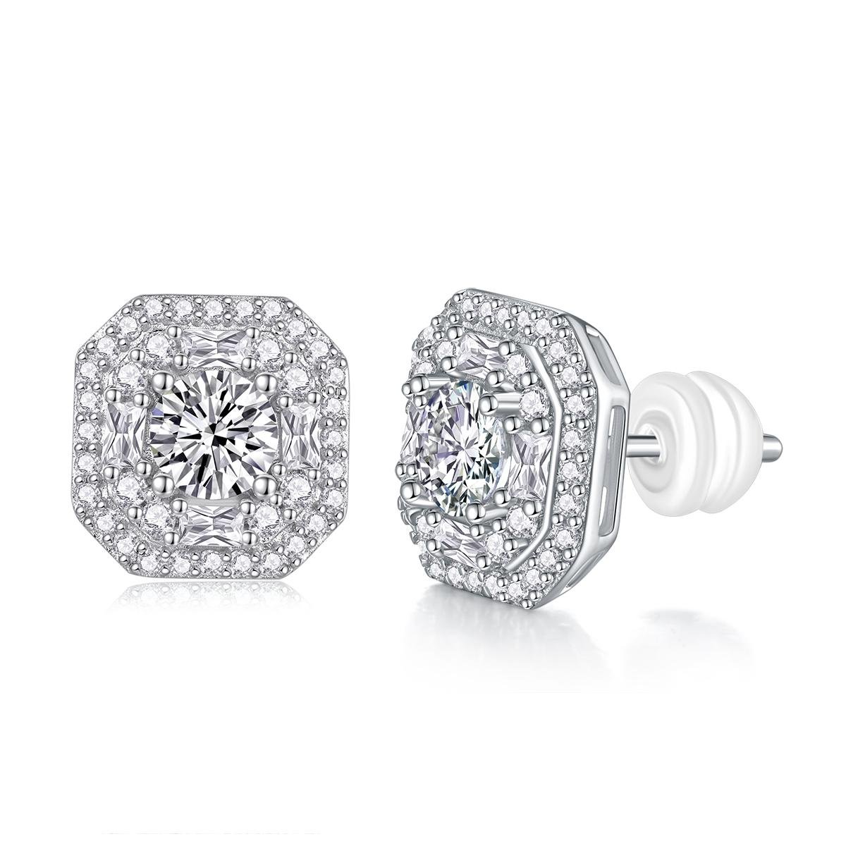 Fifty8 Moissanite Halo Earrings, 925 Sterling Silver, Winter Afternoon