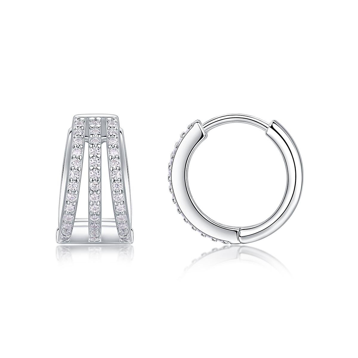 Fifty8 Moissanite Pave Huggie Earrings, 925 Sterling Silver, March of Earth