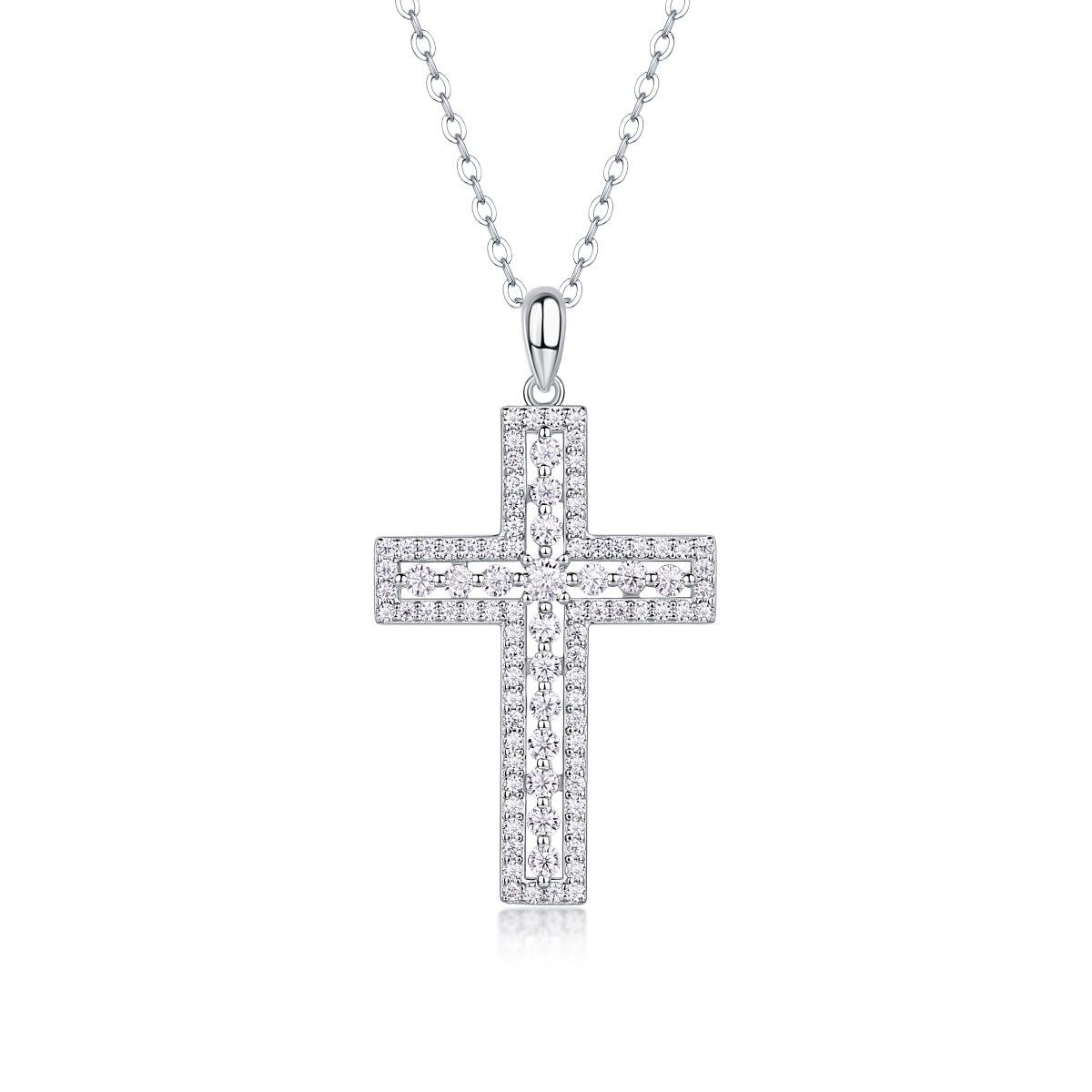 Fifty8 Moissanite Cross Pendant Necklace, 925 Sterling Silver, Sanctuary