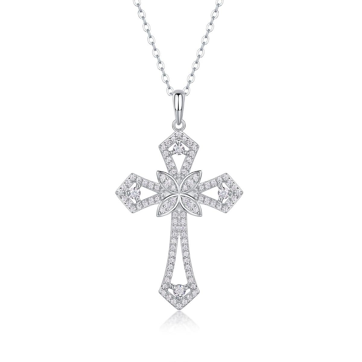 Fifty8 Moissanite Cross Pendant Necklace, 925 Sterling Silver, Aegis Shield