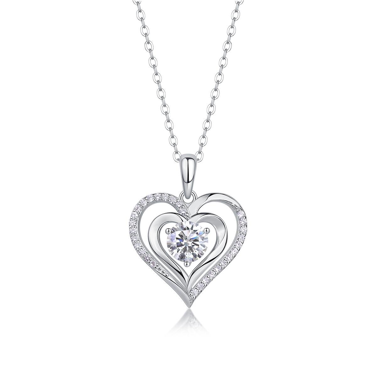 Fifty8 1ct DEW Moissanite Heart Pendant Necklace, 925 Sterling Silver, Soulful Harmony