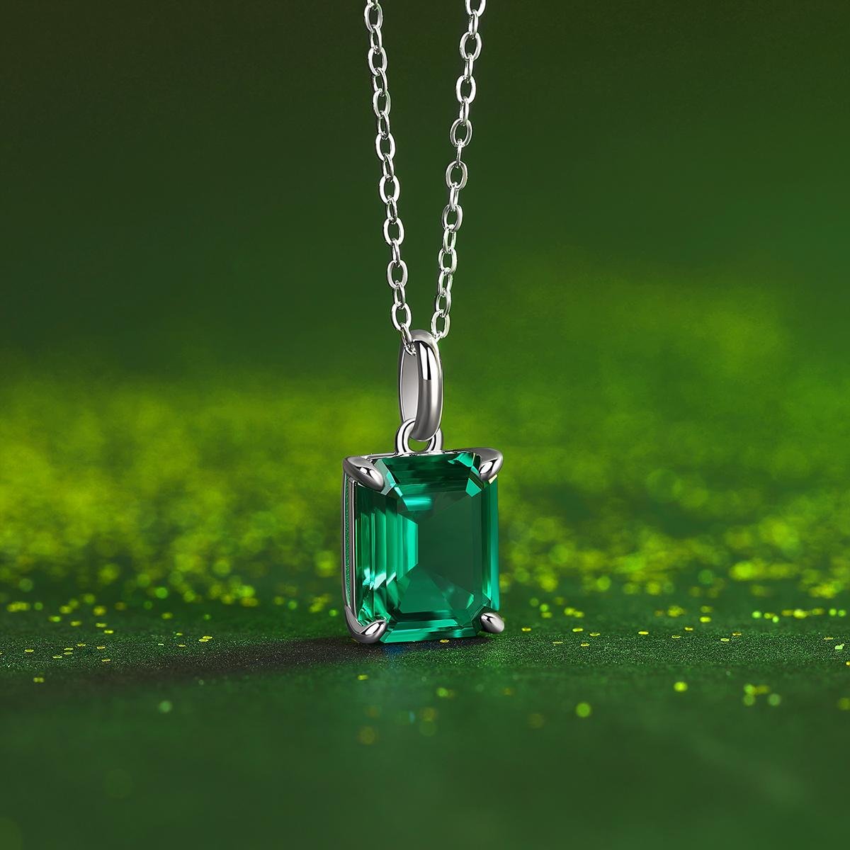 Fifty8 3ct DEW Emerald Cut Moissanite Necklace, 925 Sterling Silver, Elegance of Innocence