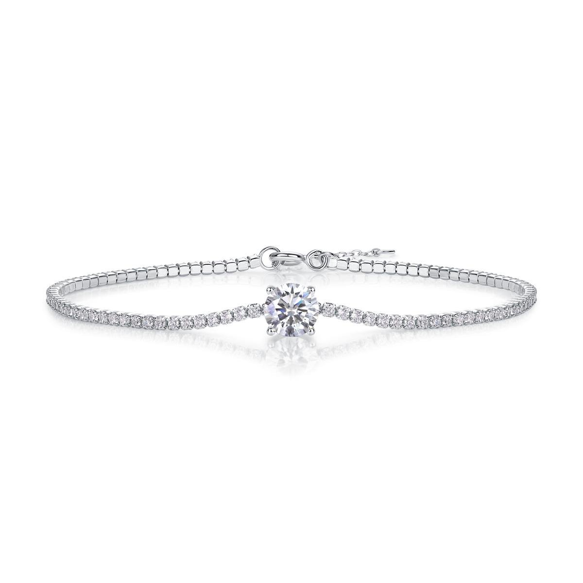 Fifty8 1ct DEW Moissanite Solitaire Bracelet, 925 Sterling Silver, Dawn Dew