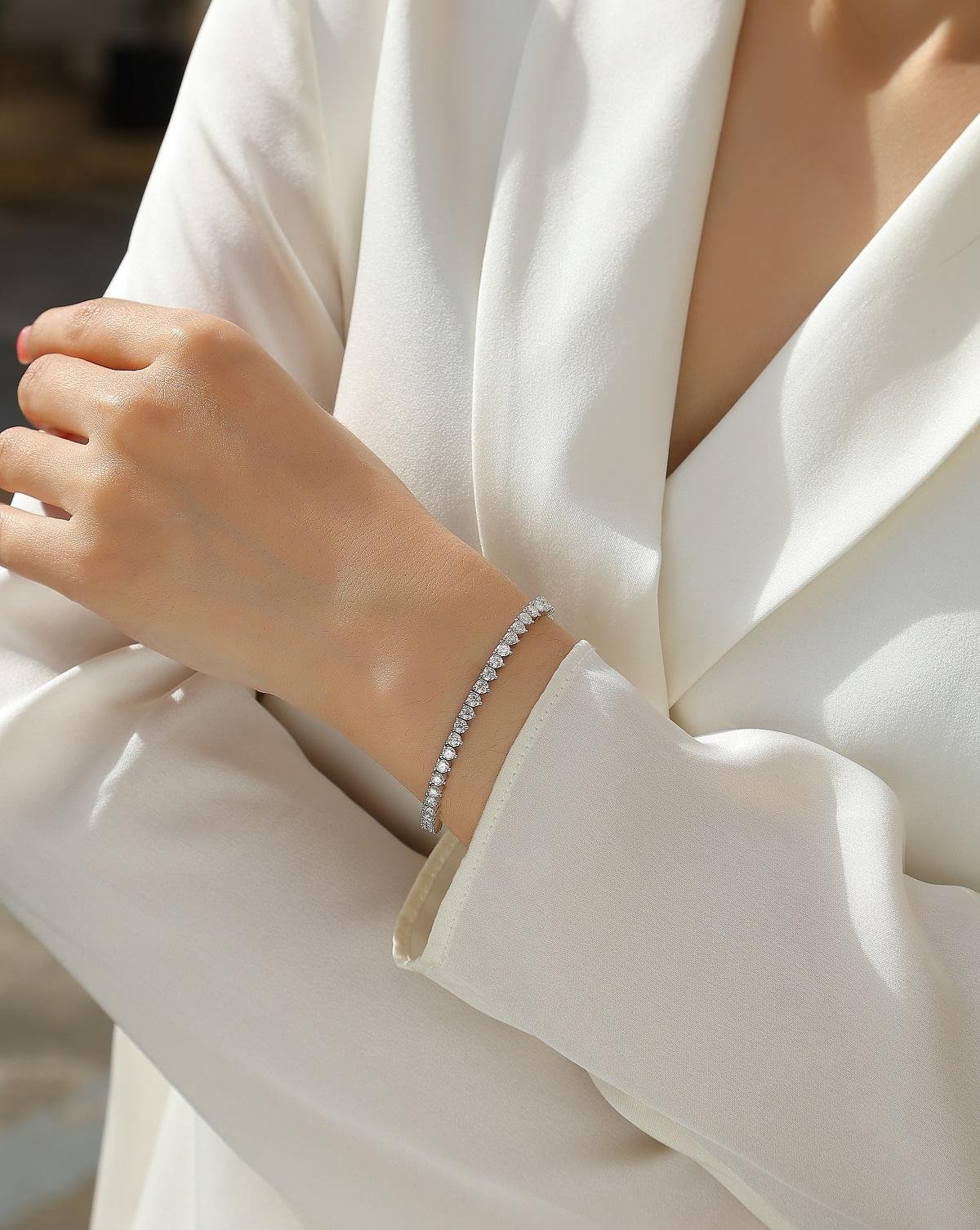 Fifty8 Moissanite Pave Bracelet, 925 Sterling Silver, Memory