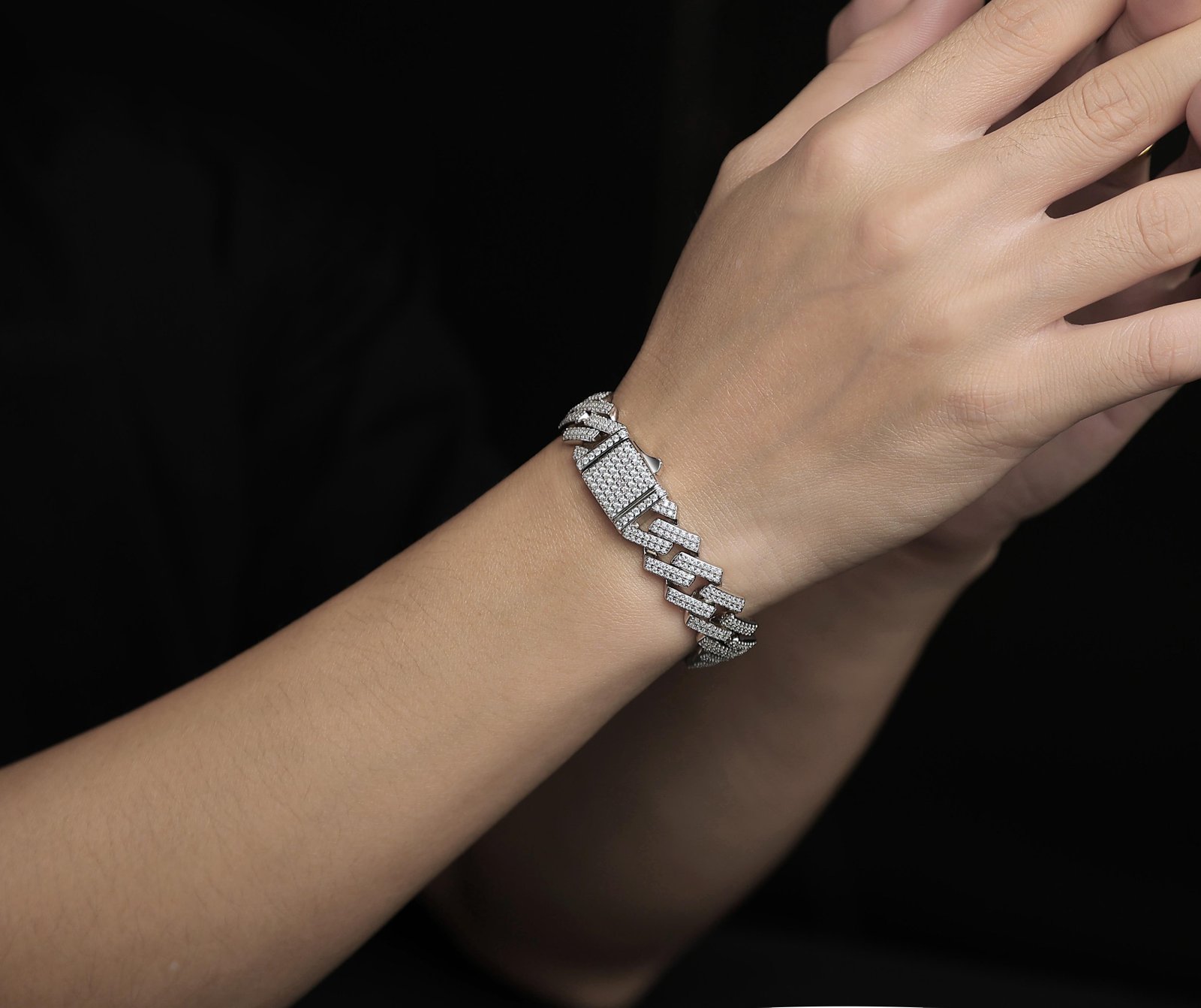 Fifty8 Moissanite Pave Bracelet, 925 Sterling Silver, Dragon Bone